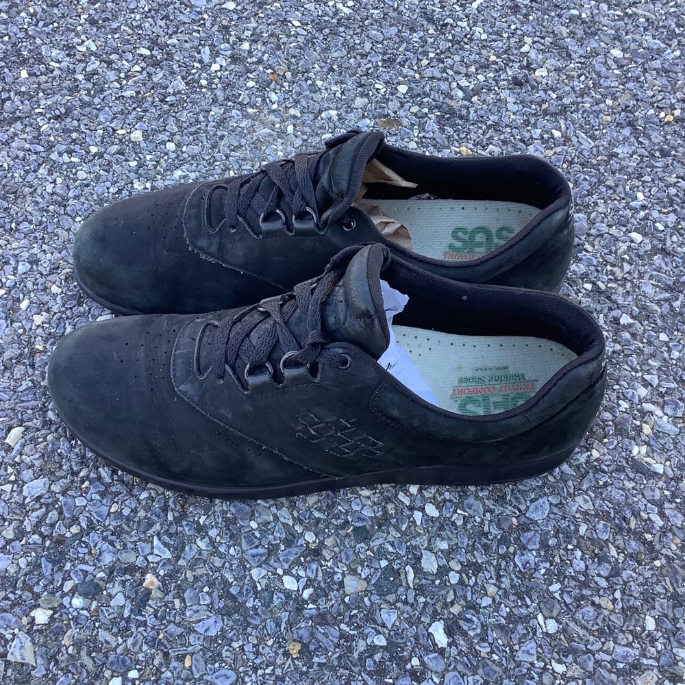 SAS Walking Shoes Men's Black Leather Comfort Lace-Up Orthopedic Size 12